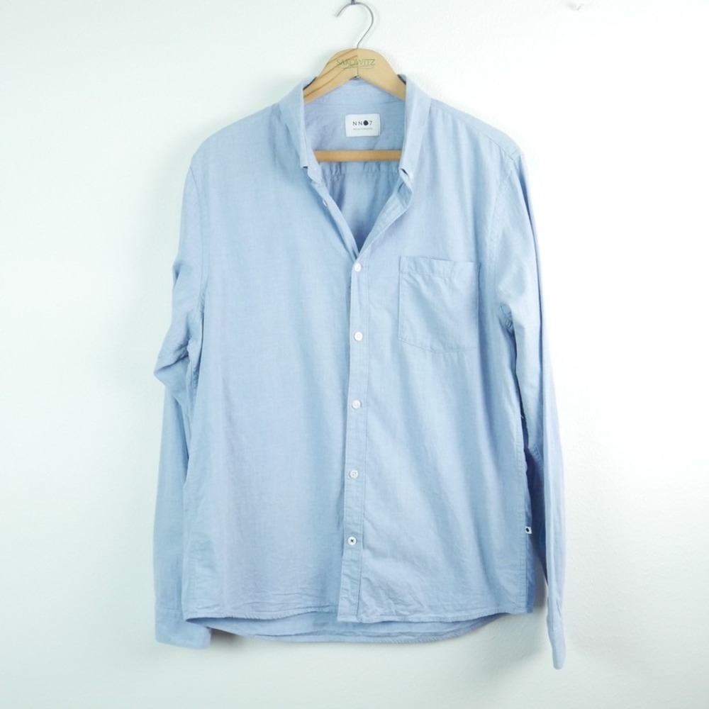 NN07 No Nationality Sixten Mens Light Blue Cotton Button Down Shirt XL Minimal